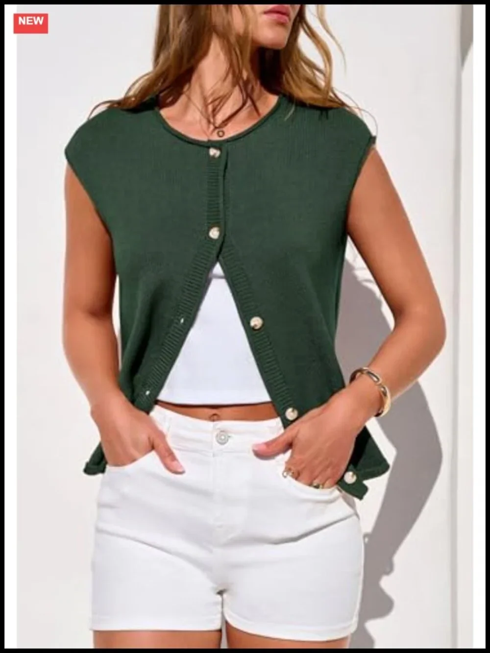 PRETTYGARDEN Women's Knit Sweater Vest Cap Sleeve Button Down Lightweight
